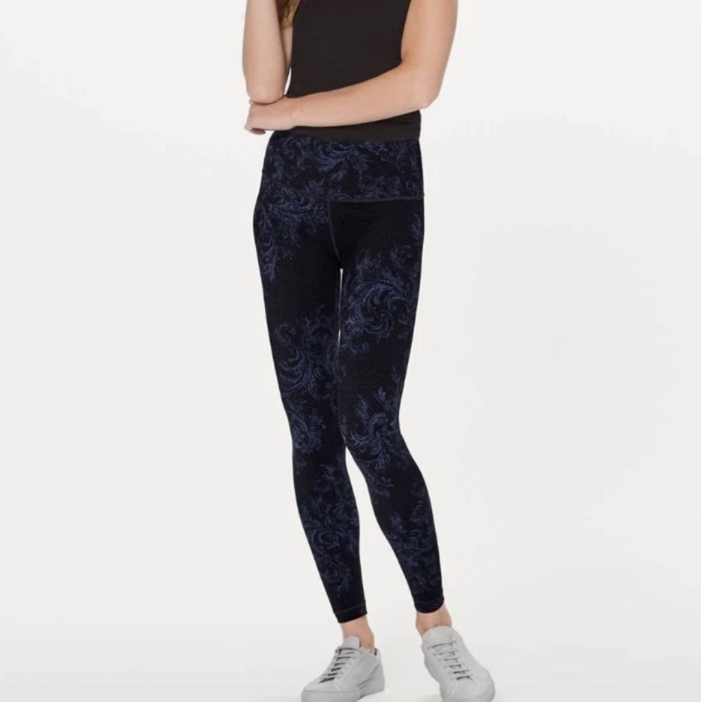 Lululemon Foliage Wunder Under Hi-Rise Tight Nulux Moody Blue Black Size 10